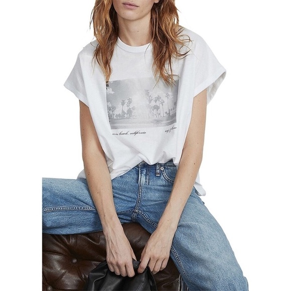 RAG AND BONE Venice Beach Graphic Short Sleeve Muscle Tee White Small - Picture 1 of 14